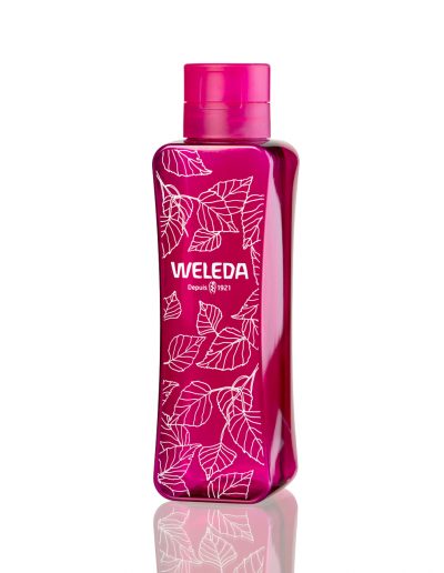 bouteille nomade rose en PET 100% recyclé fait pour Weleda