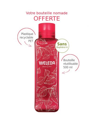Jus de bouleau Weleda avec bouteille publicitaire rose fabriquée par my-eco-design.com
